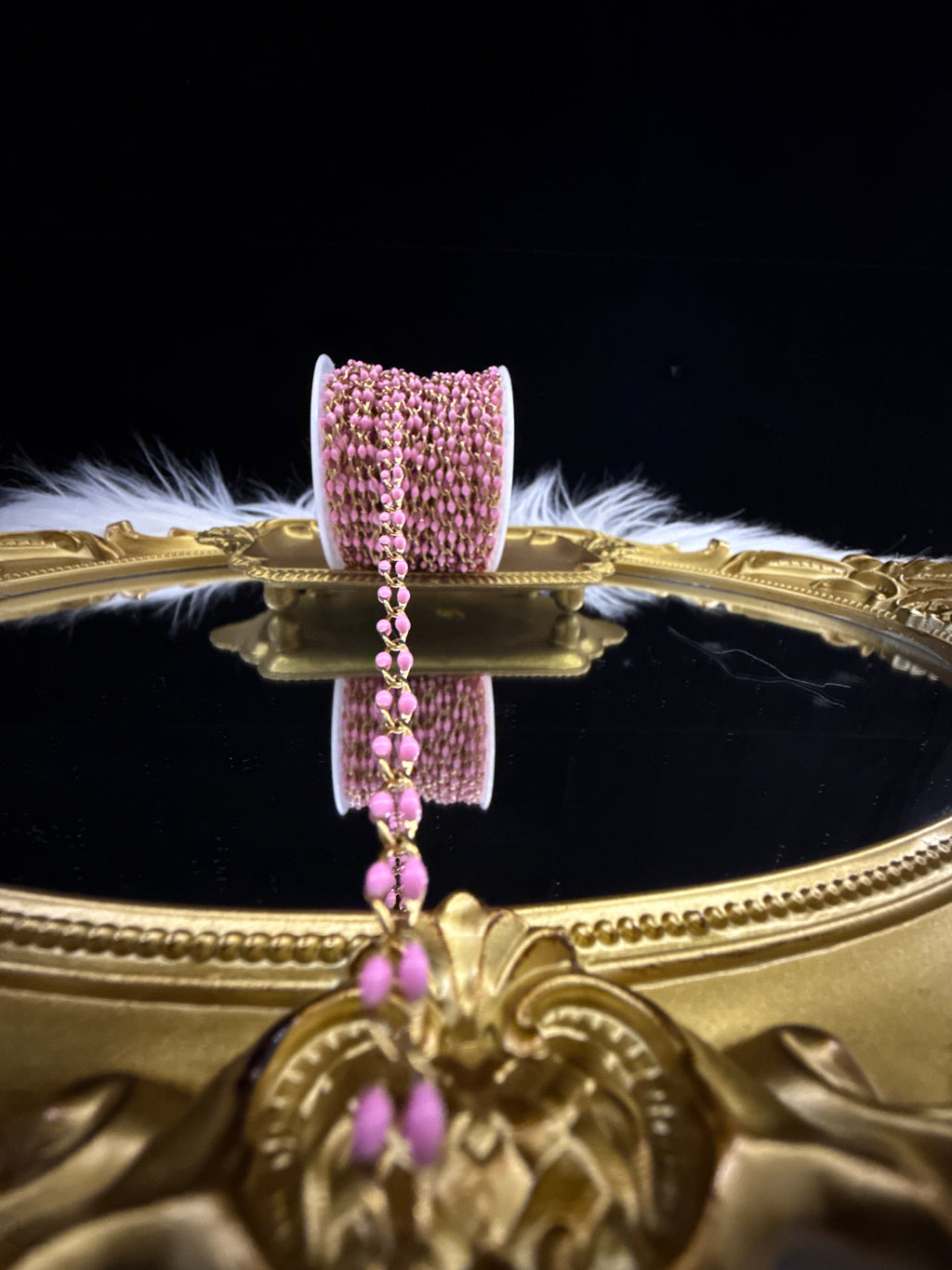 Pearl Pink Enamel 304 Grade PVD Gold Stainless Steel Chain – Sold by the Foot