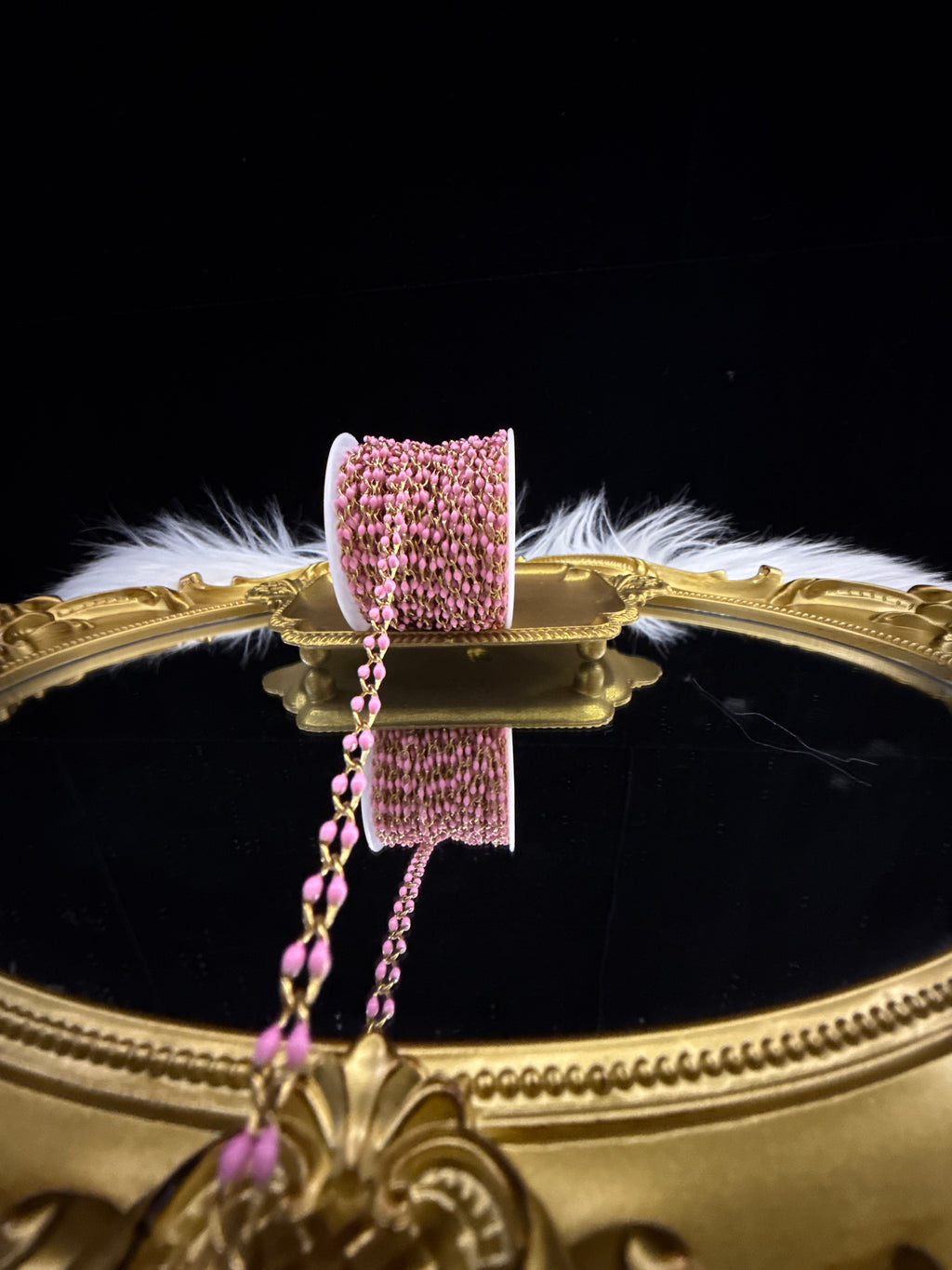 Pearl Pink Enamel 304 Grade PVD Gold Stainless Steel Chain – Sold by the Foot