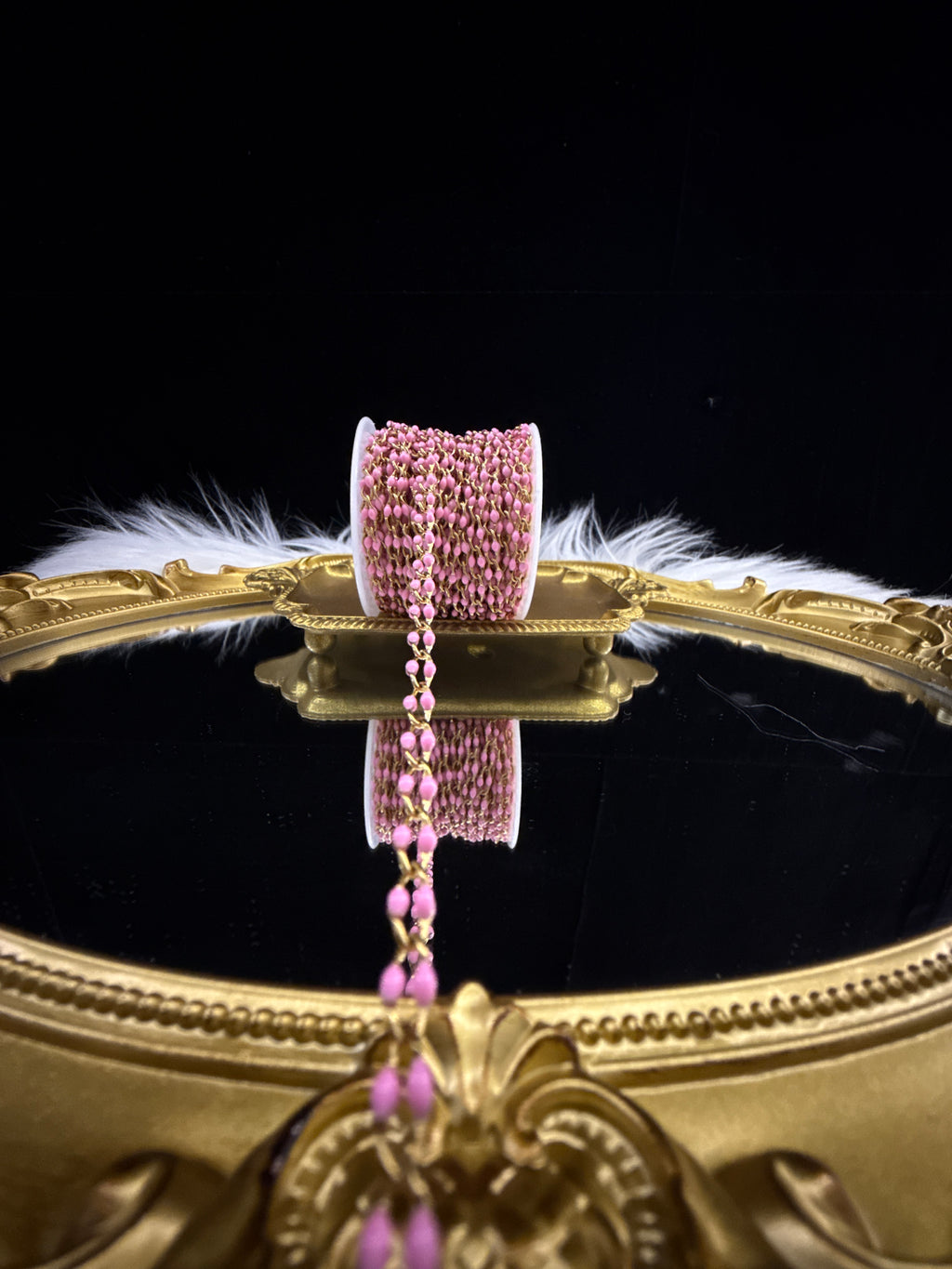 Pearl Pink Enamel 304 Grade PVD Gold Stainless Steel Chain – Sold by the Foot