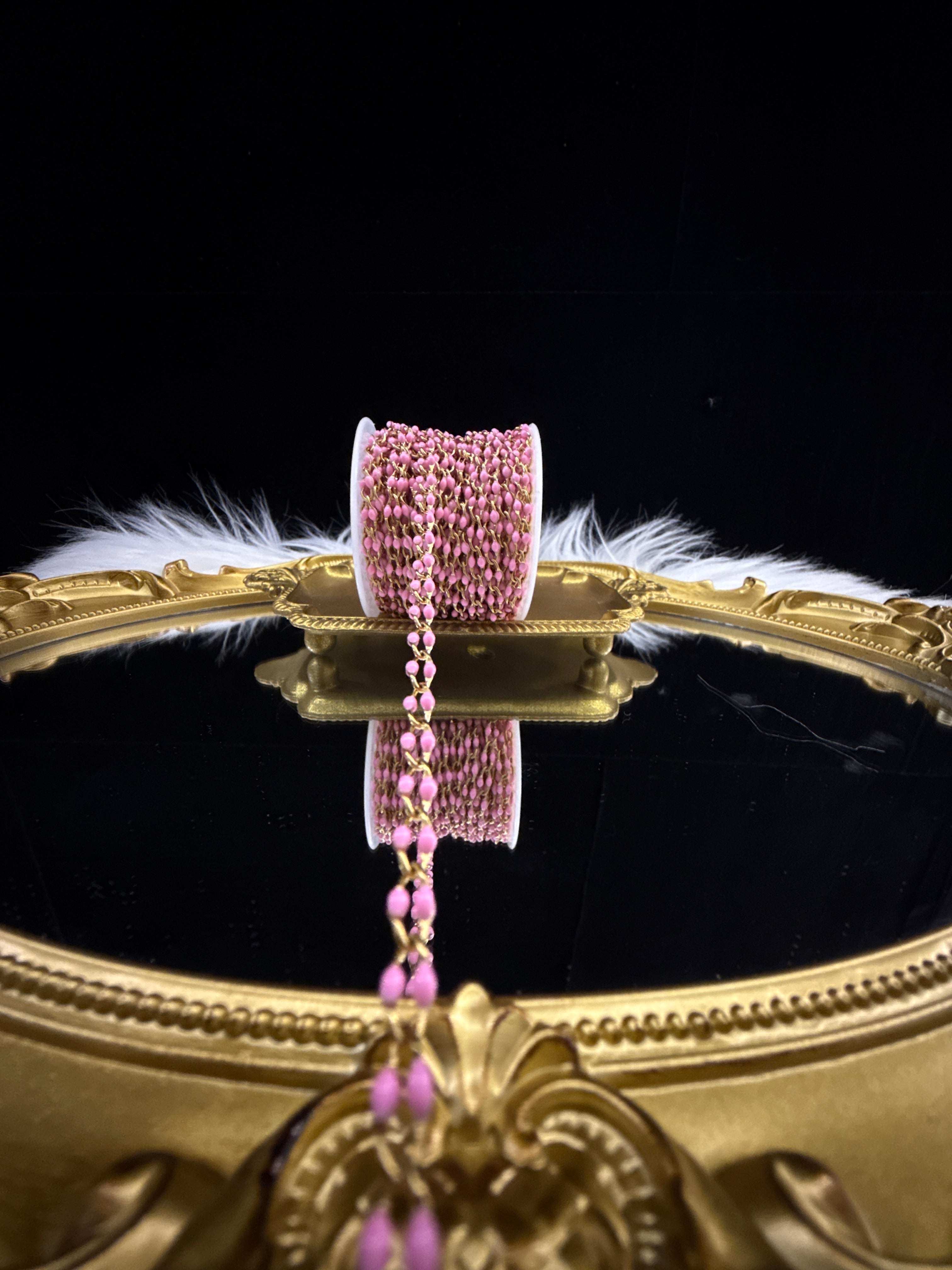 Pearl Pink Enamel 304 Grade PVD Gold Stainless Steel Chain – Sold by the Foot