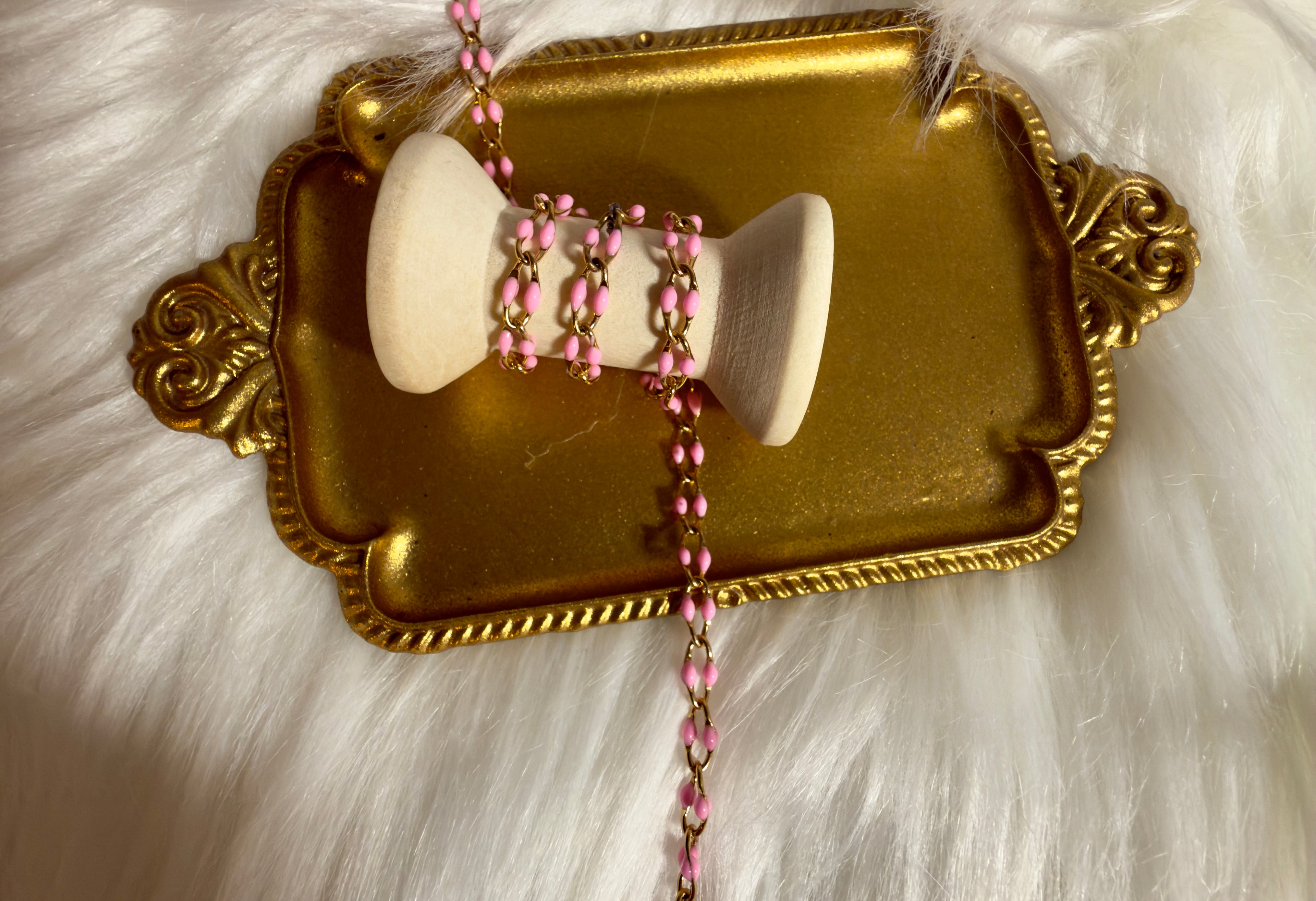 Pearl Pink Enamel 304 Grade PVD Gold Stainless Steel Chain – Sold by the Foot