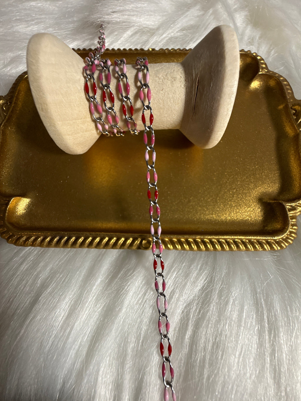 Cupid’s Sister – 304 Stainless Steel Shades of Pink Enamel Chain (Steel Base) – 6x3mm sold by the foot