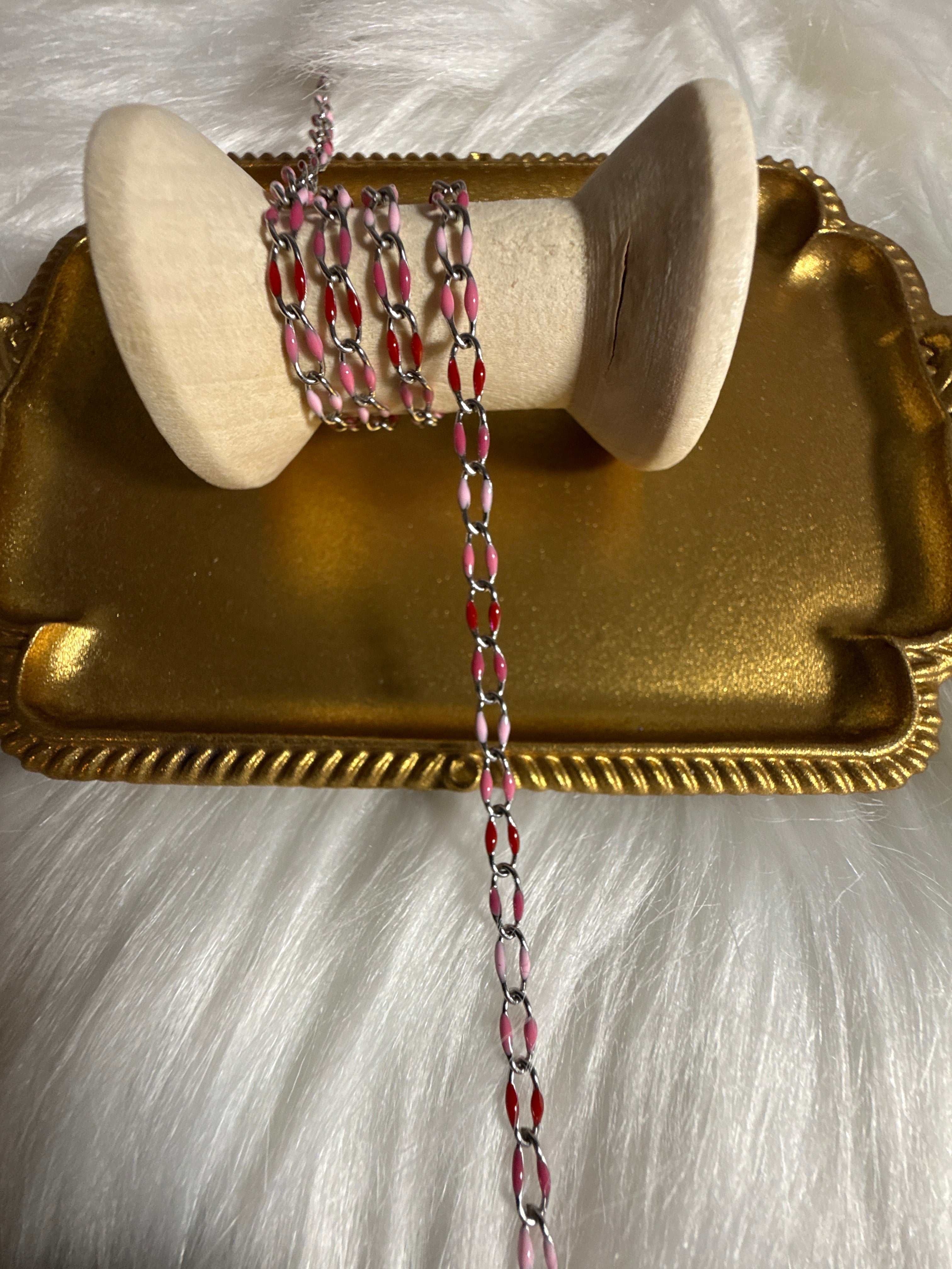 Cupid’s Sister – 304 Stainless Steel Shades of Pink Enamel Chain (Steel Base) – 6x3mm sold by the foot